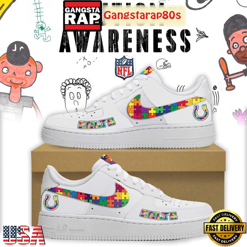 Indianapolis Colts Autism Awareness Limited Edition Air Force 1 Sneakers Shoes