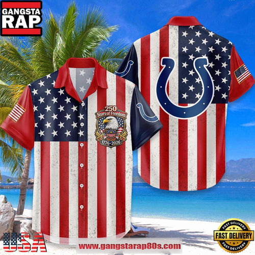 Indianapolis Colts USA Flag 250 Years of Freedom Anniversary 1776-2026 Summer Hawaiian Shirt