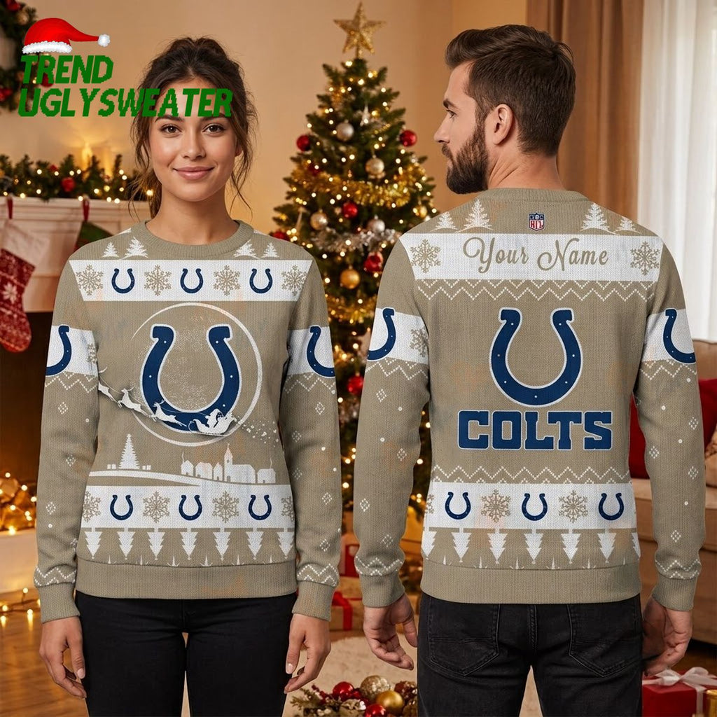 Indianapolis Colts Horseshoe Snowy Village Ugly Christmas Sweater Game Day Gift