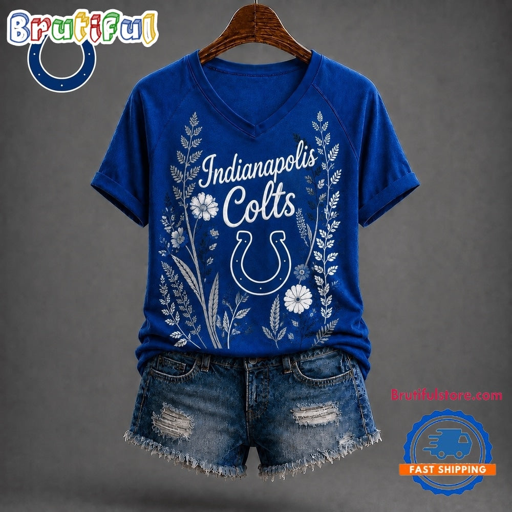 Indianapolis Colts NFL Floral Garden V Neck T Shirt