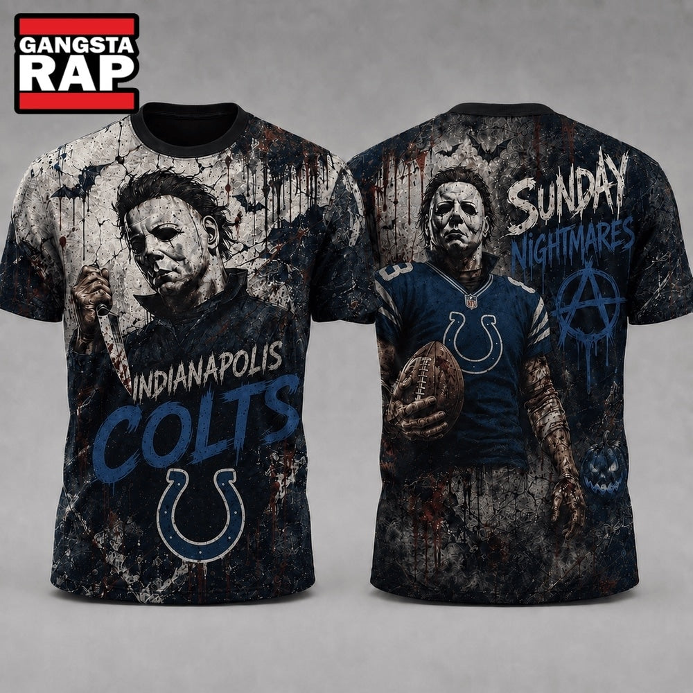 Indianapolis Colts NFL Michael Myers Sunday Nightmares Horror Halloween 3D T Shirt, Football New Design Shirt