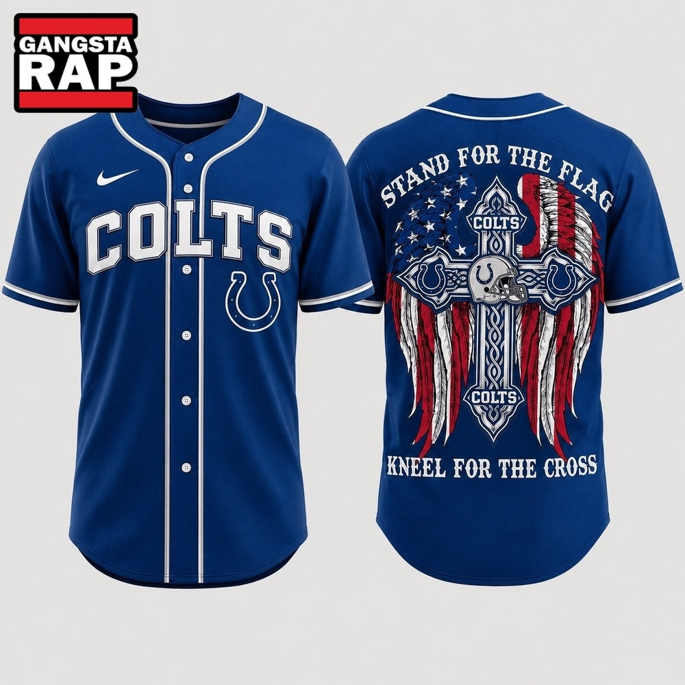 Indianapolis Colts NFL Stand For The Flag Kneel For The Cross Baseball Jersey Shirt
