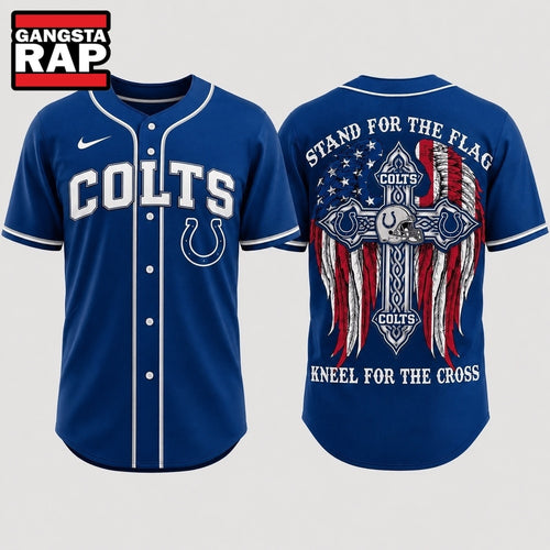 Indianapolis Colts NFL Stand For The Flag Kneel For The Cross Baseball Jersey Shirt