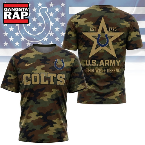 Indianapolis Colts NFL Veterans US Army Camo New Design 3D Shirt , Football New Design Shirt