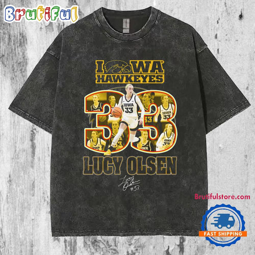 Iowa Hawkeyes Lucy Olsen 33 Signature New 2025 Mineral Wash T Shirt
