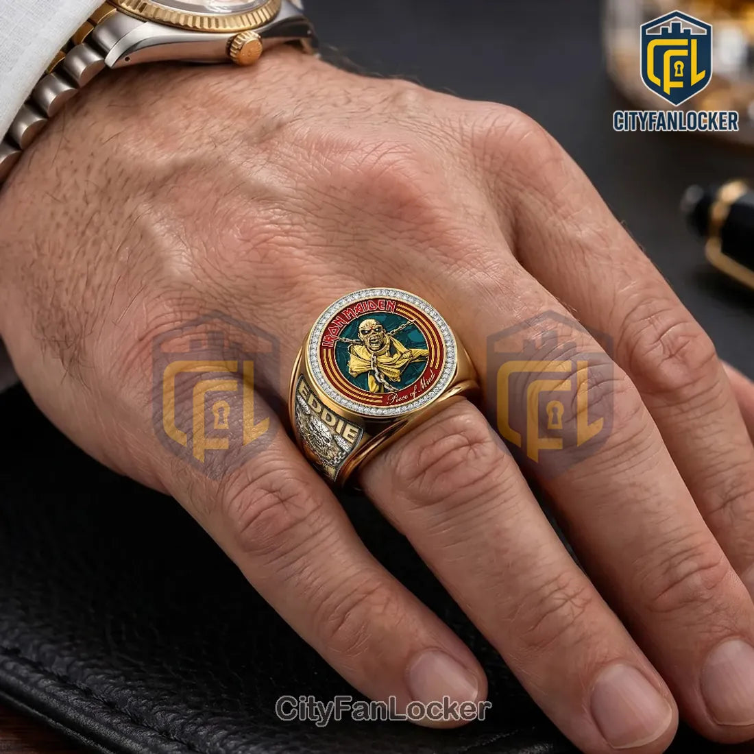 Iron Maiden Piece of Mind Gold Engraved Ring - Var
