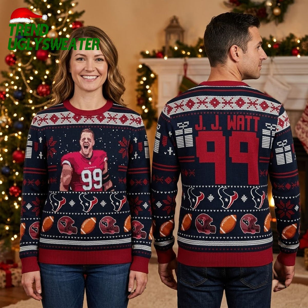 J J Watt 99 Houston Texans Football Ugly Christmas Sweater
