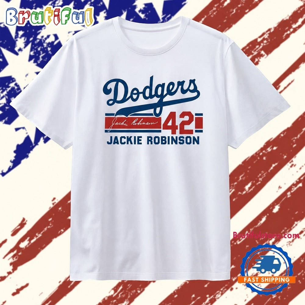 Jackie Robinson Los Angeles Dodgers 42 signature T Shirt