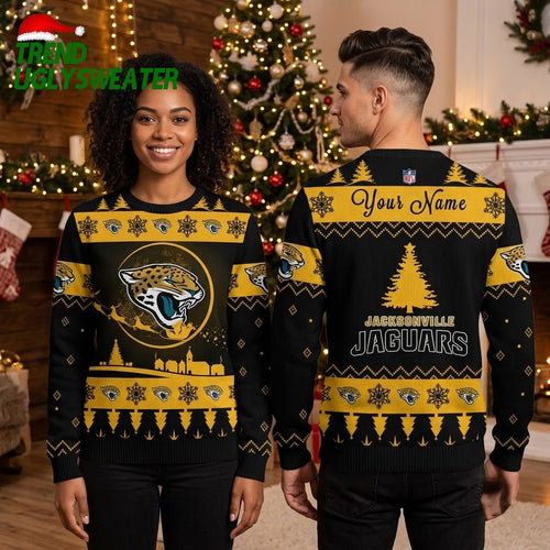 Jacksonville Jaguars Custom Name Snowflake Pattern Ugly Christmas Sweater