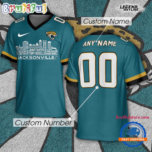 Jacksonville Jaguars Football Greatest Of All Time Team Legends Jacksonville City Skyline Jersey Shirt
