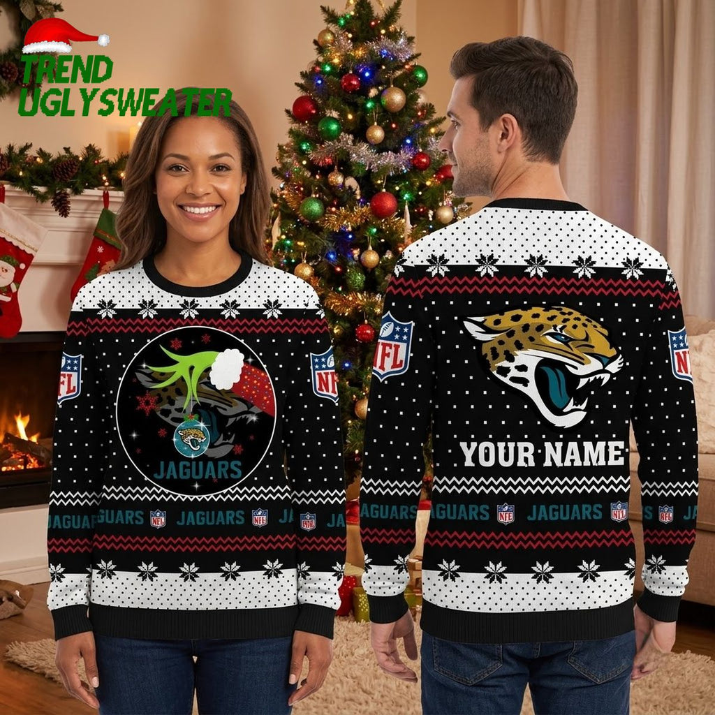 Jacksonville Jaguars Grinch Hand Custom Name Ugly Christmas Sweater