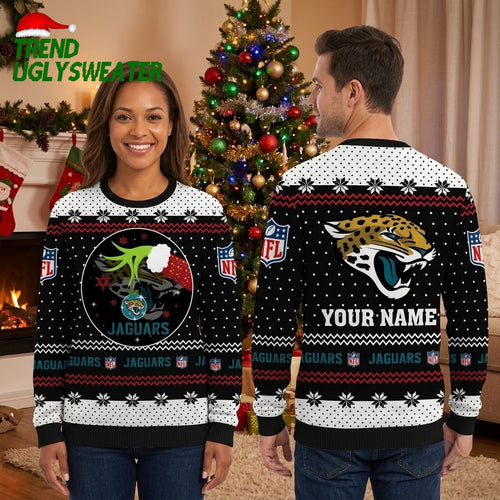 Jacksonville Jaguars Grinch Hand Custom Name Ugly Christmas Sweater