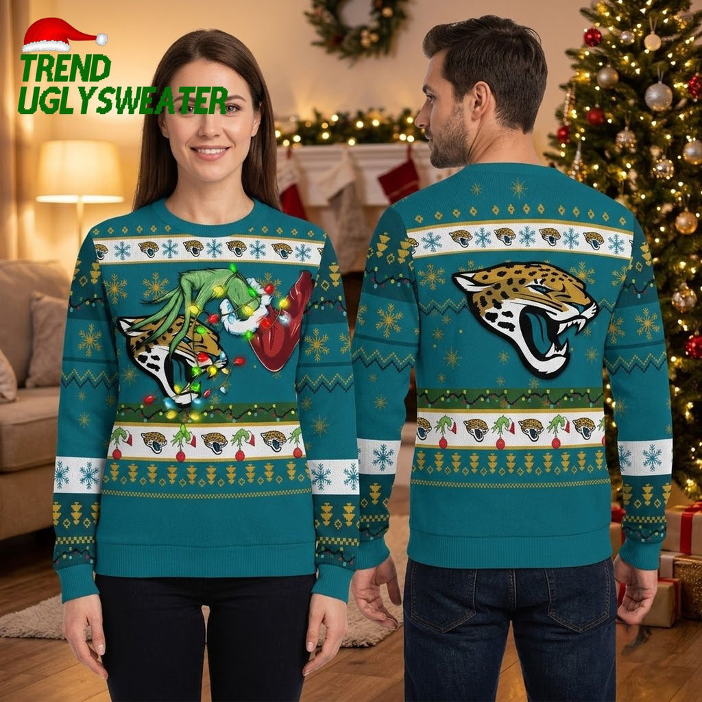Jacksonville Jaguars Grinch Hand Logo Ugly Christmas Sweater
