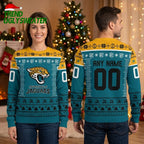 Jacksonville Jaguars Leopard Mascot Custom Name And Number Ugly Christmas Sweater