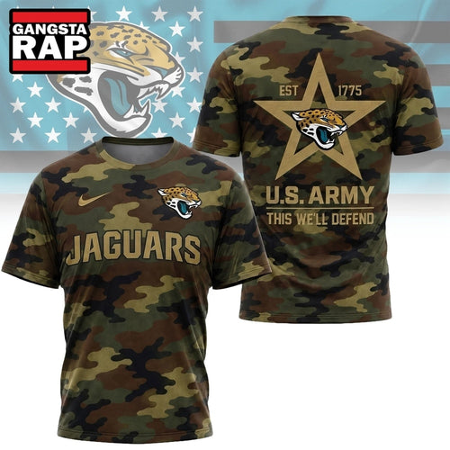 Jacksonville Jaguars NFL Veterans US Army Camo New Design 3D Shirt , Football New Design Shirt