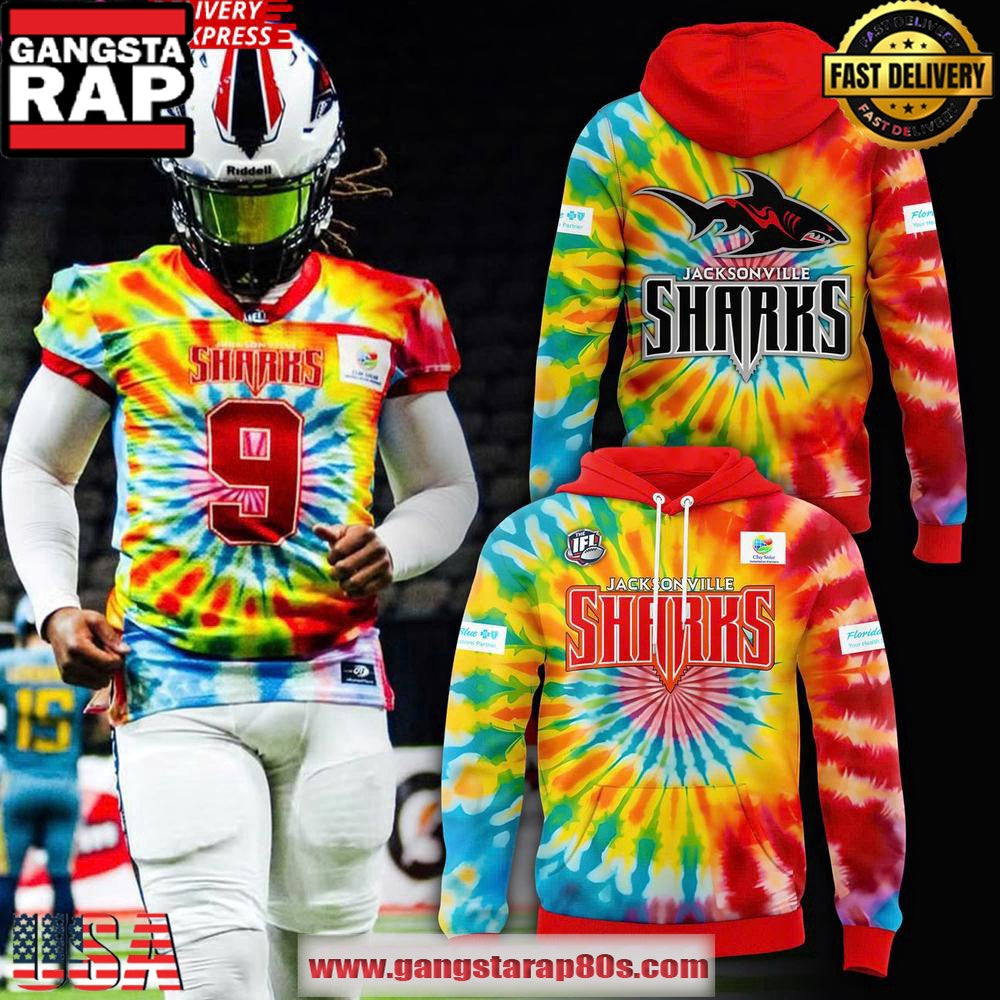 Jacksonville Sharks Tie-Dye 2025 All Over Print Hoodie