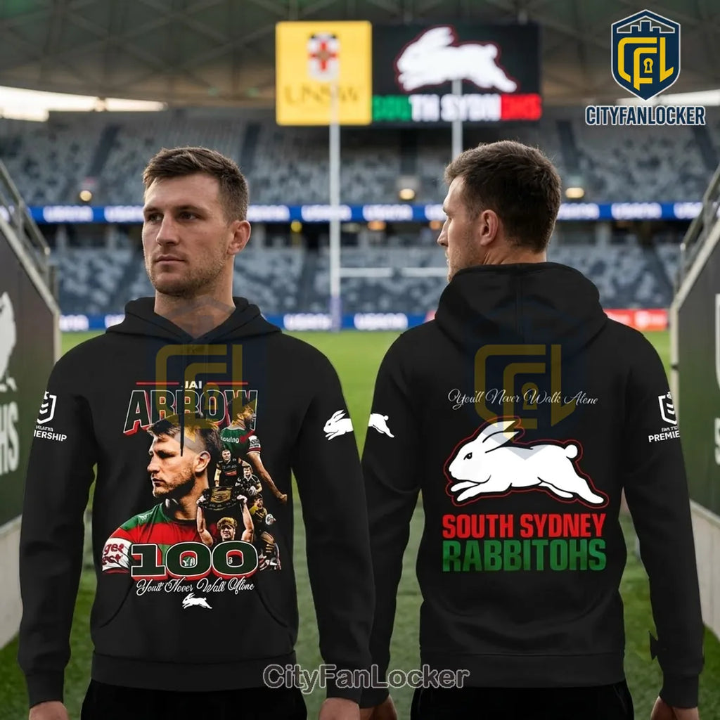 Jai Arrow South Sydney Rabbitohs 100 Games Black Hoodie