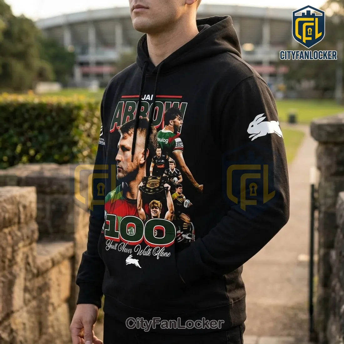Jai Arrow South Sydney Rabbitohs 100 Games Black Hoodie
