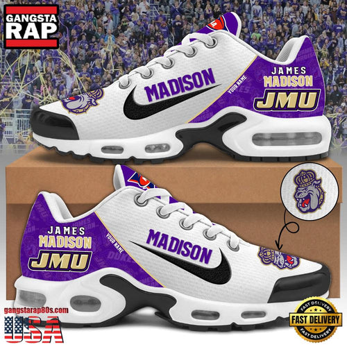 NCAA Custom Name James Madison Dukes Football Mascot Symbol Air Max Plus Shoes Running Sneakers