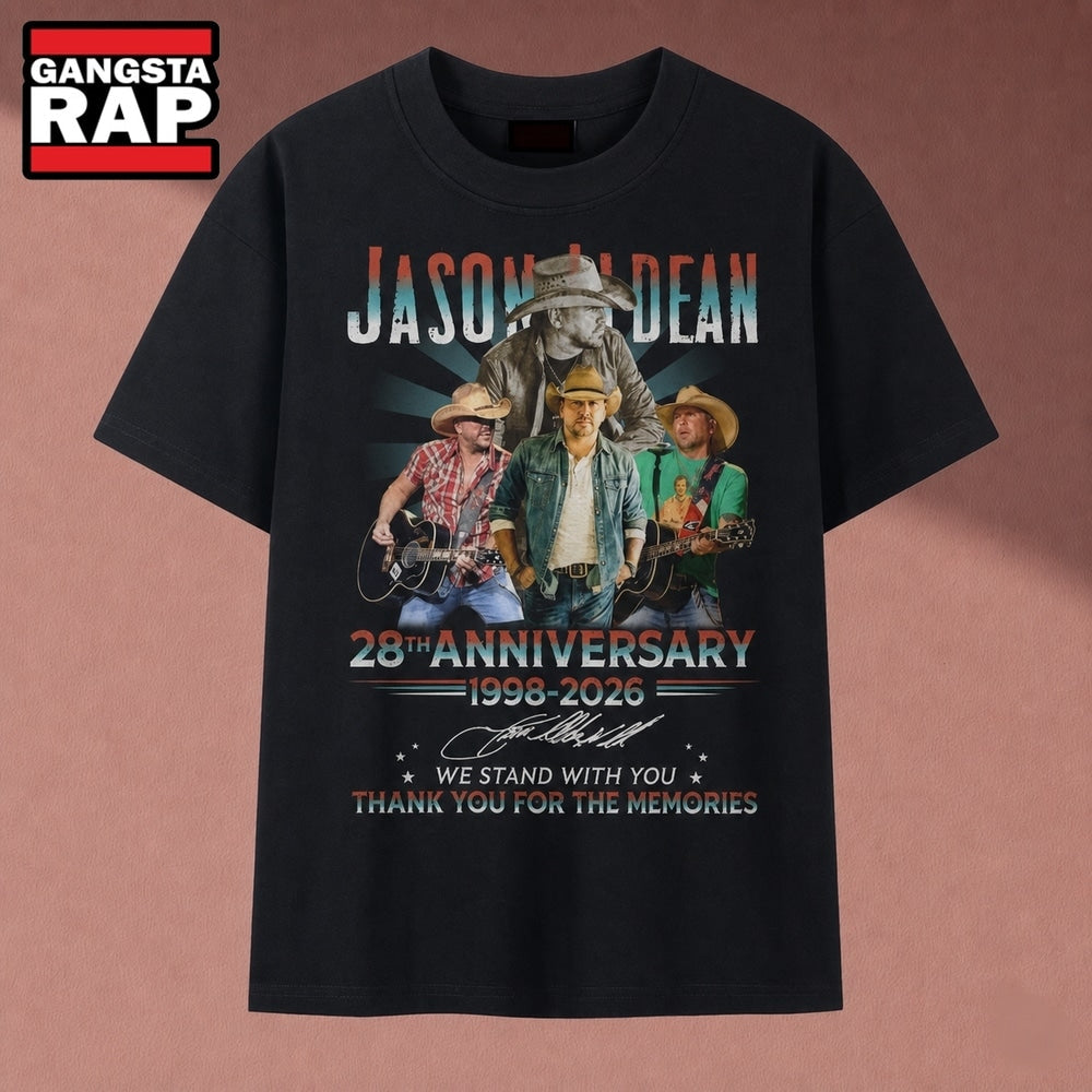 Jason Aldean 28th Anniversary 1998 2026 Signatures Graphic T Shirt, Music 2D Shirt