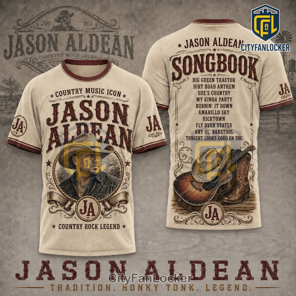 Jason Aldean Country Music Icon Signature Songbook T-Shirt