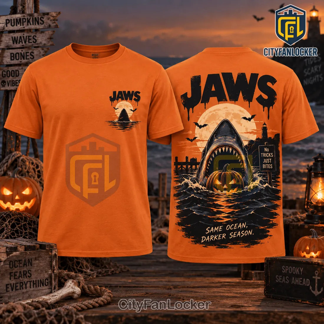 Jaws Shark Pumpkin Orange Halloween T-Shirt