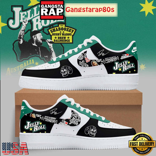 Jelly Roll Down Under 2025 Black Air Force 1 Running Sneakers Shoes