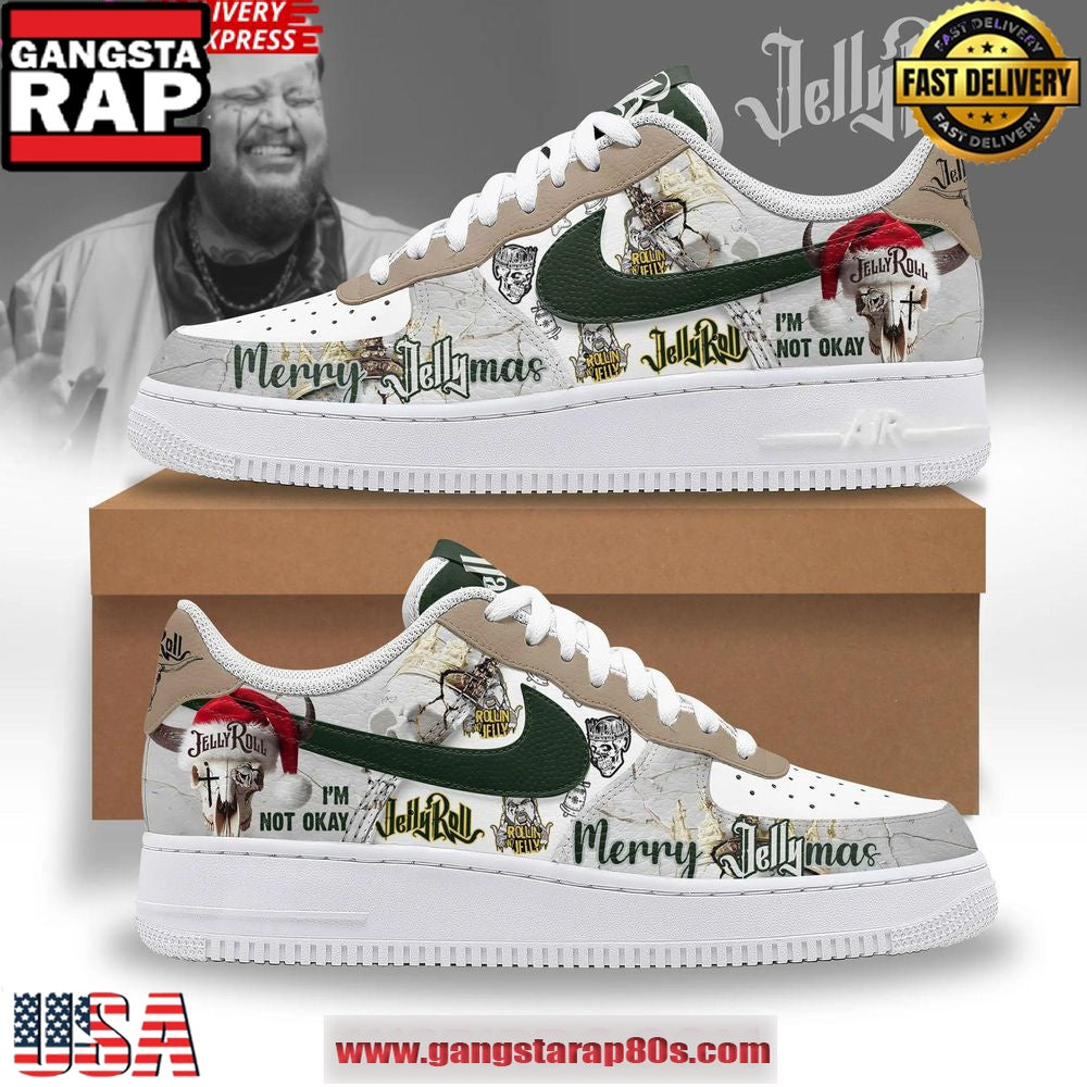 Jelly Roll Merry Christmas Limited Edition Air Force 1 Running Sneakers Shoes