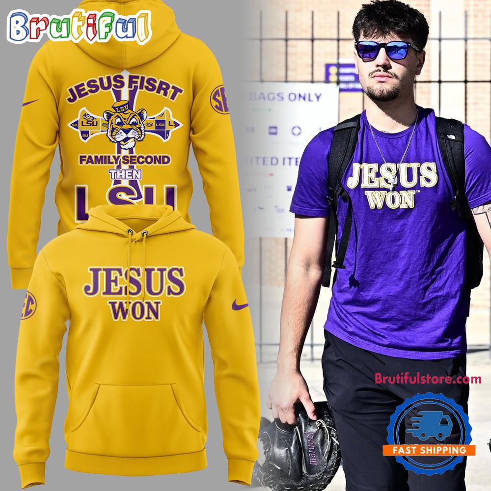 LSU Tigers JESUS WON Yellow Hoodie T-Shirt