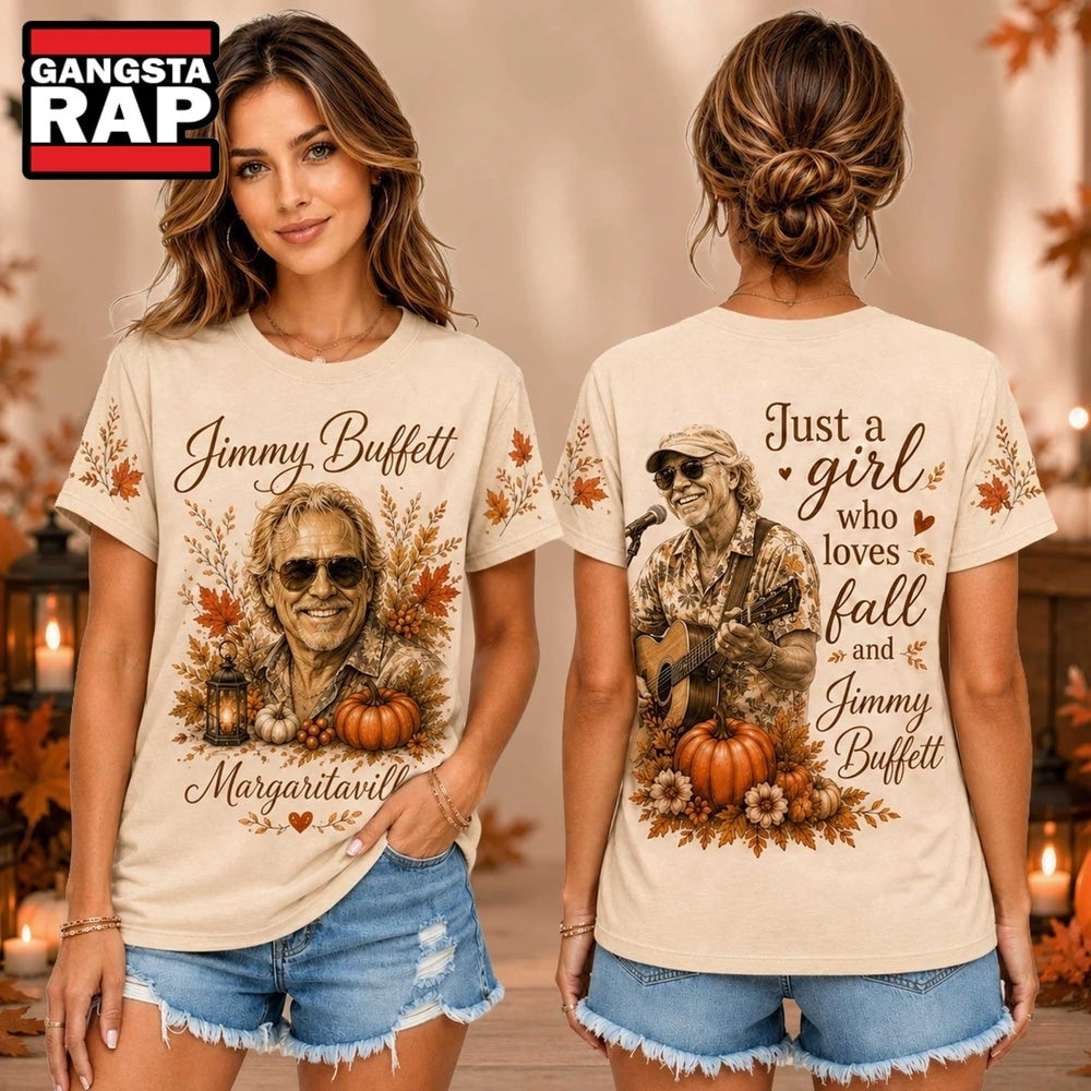 Jimmy Buffett Autumn Leaves Pumpkin Graphic Unisex 3D Shirt , Music Trend Shirt