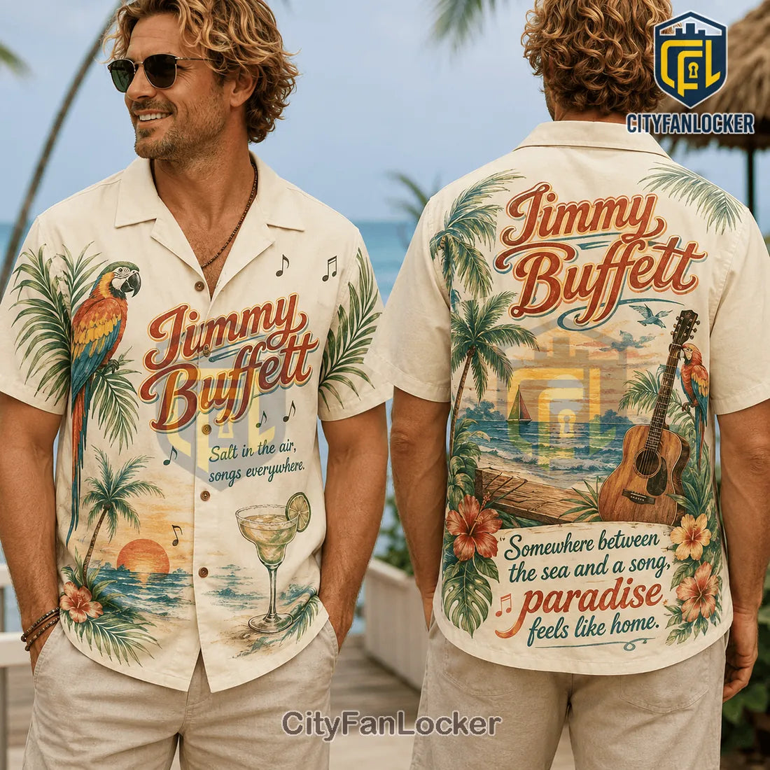 Jimmy Buffett Beach Theme Button Down Shirt