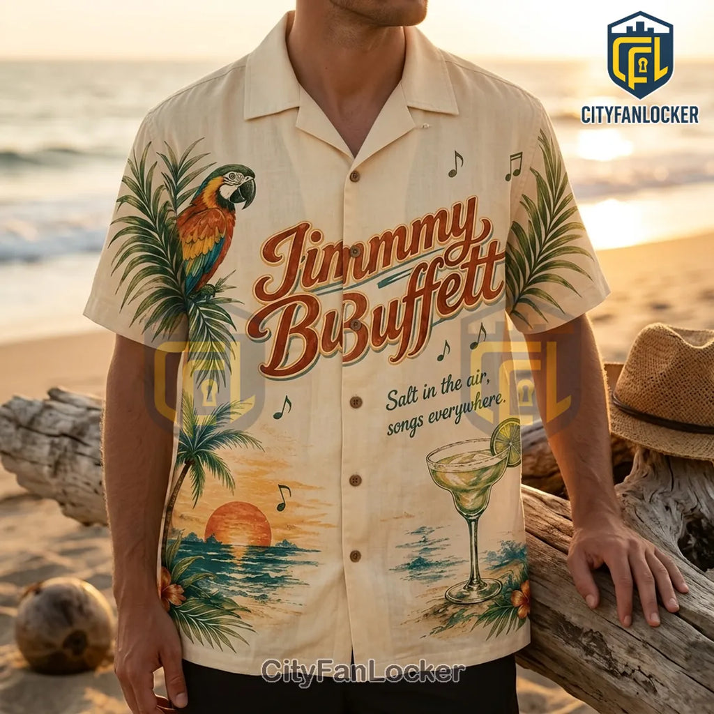 Jimmy Buffett Beach Theme Button Down Shirt