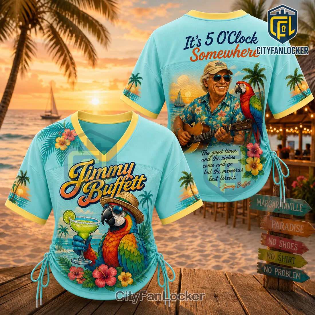 Jimmy Buffett Margaritaville Parrot Lace-Up Jersey T-Shirt