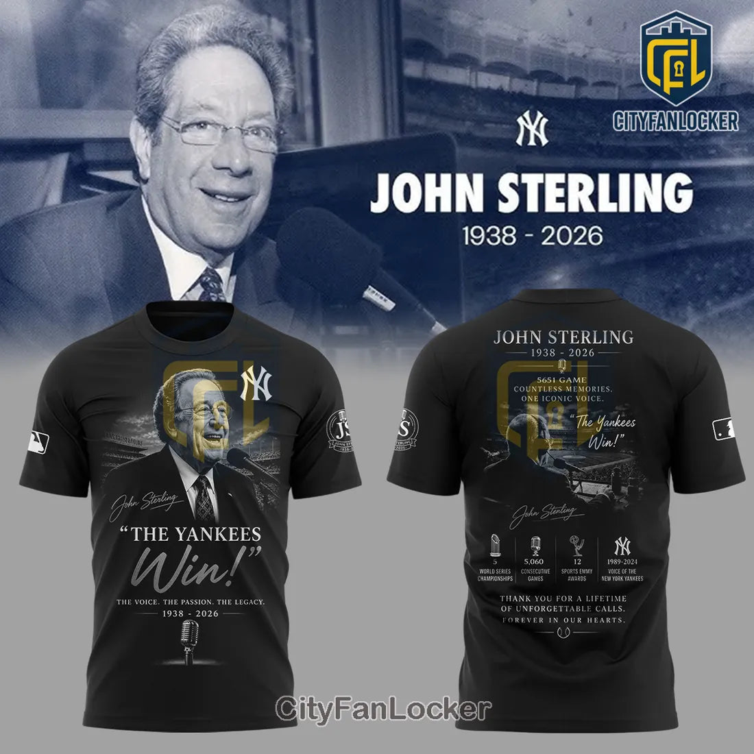 John Sterling The Yankees Win! Legacy Tribute 1938-2026 Hoodie