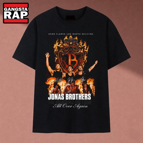 Jonas Brothers All Over Again Tour Flame Graphic Signatures T Shirt, Music 2D Shirt