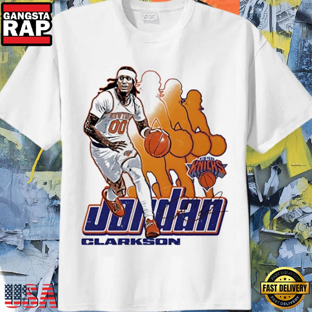 Jordan Clarkson New York Knicks Signed Retro Basketball Player T-Shirt
