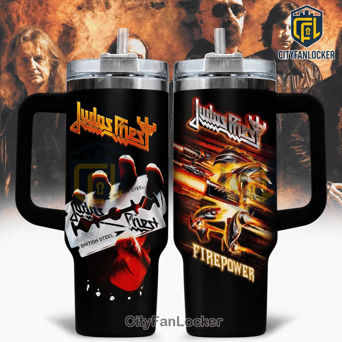 Judas Priest British Steel & Firepower Dual Album 40oz Tumbler