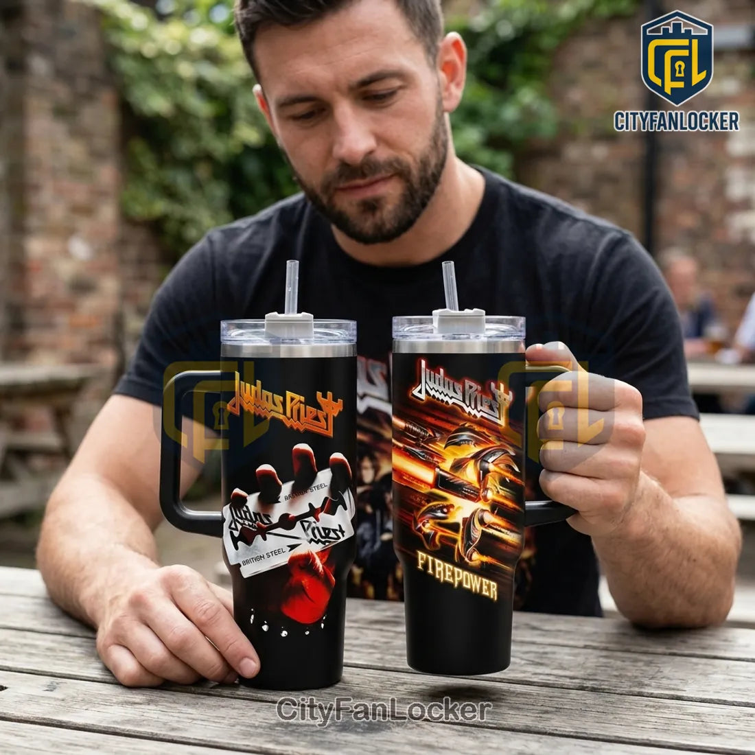 Judas Priest British Steel & Firepower Dual Album 40oz Tumbler