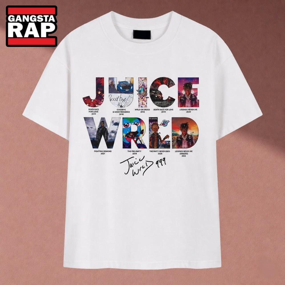 Juice WRLD 999 Album Title Collage Signature Tribute T Shirt, Music 2D Shirt