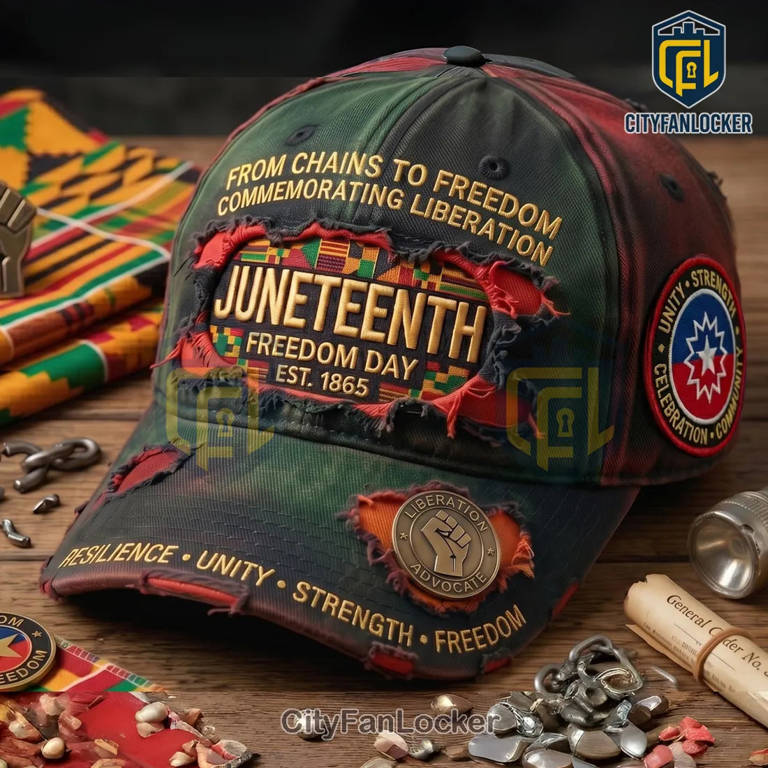 Juneteenth Freedom Day 1865 Distressed Baseball Cap
