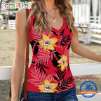 Kansas City Chiefs Hibiscus Pattern Women’s V-Neck Ribbed Tank Top