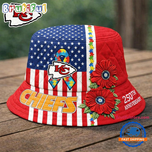 Kansas City Chiefs NFL Autism America 250th Anniversary Bucket Hat