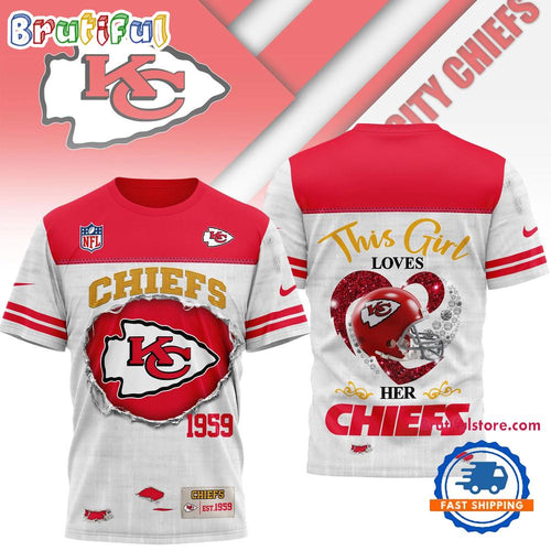 Kansas City Chiefs NFL Girl Heart & Helmet 3D Shirt