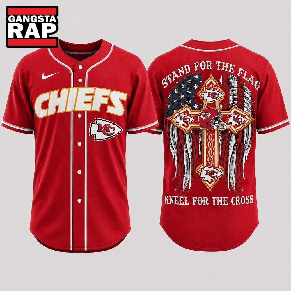 Kansas City Chiefs NFL Stand For The Flag Kneel For The Cross Baseball Jersey Shirt