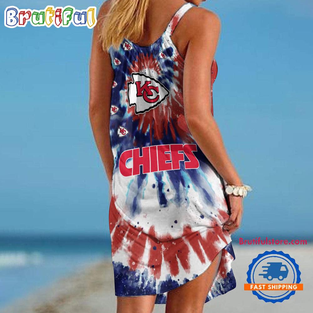 Kansas City Chiefs Tie Dye Independence Day Women’s Summer Beach Sling Dress