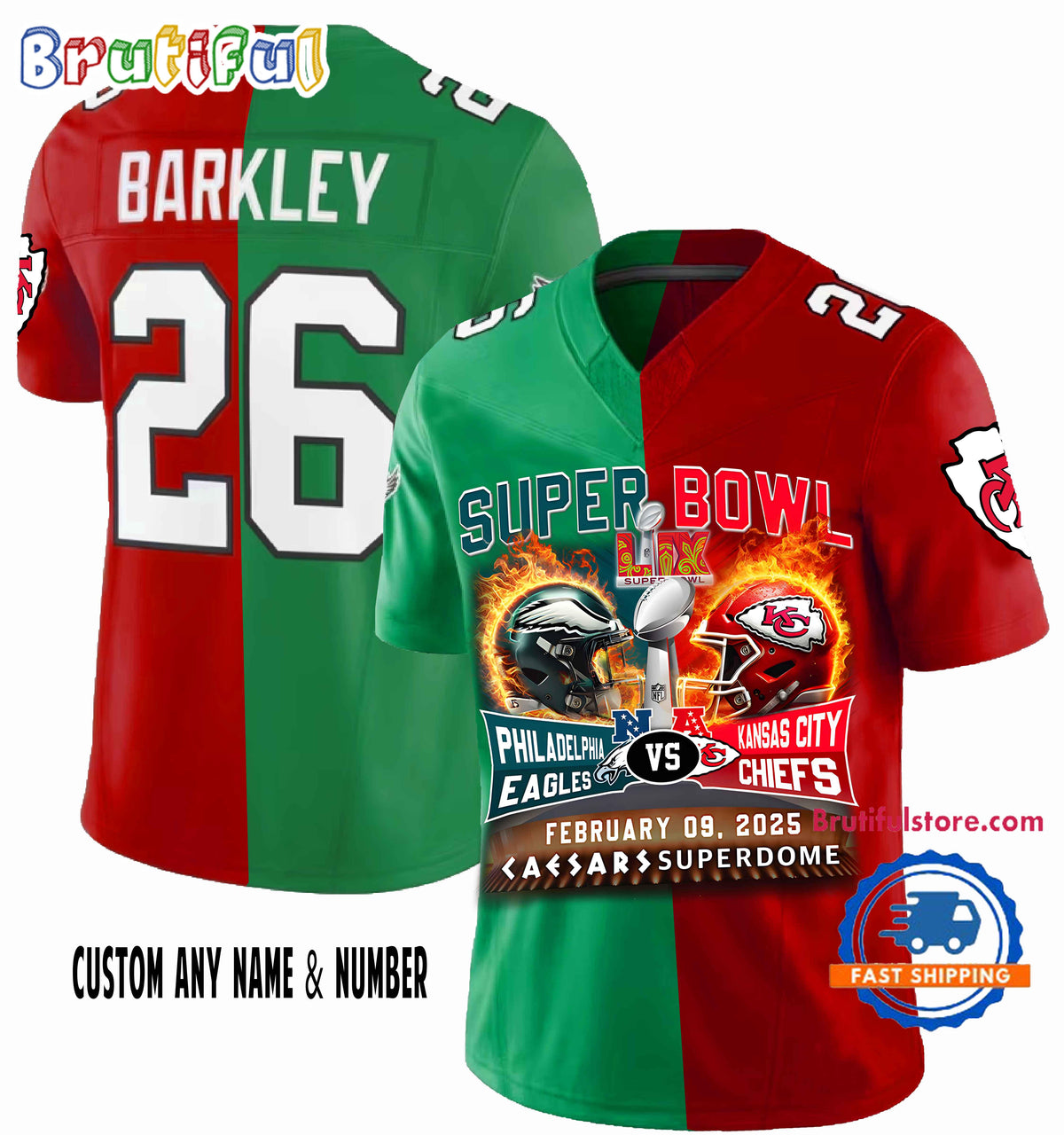 Kansas City Chiefs vs Philadelphia Eagles 2025 Super Bowl LIX Jersey Shirt