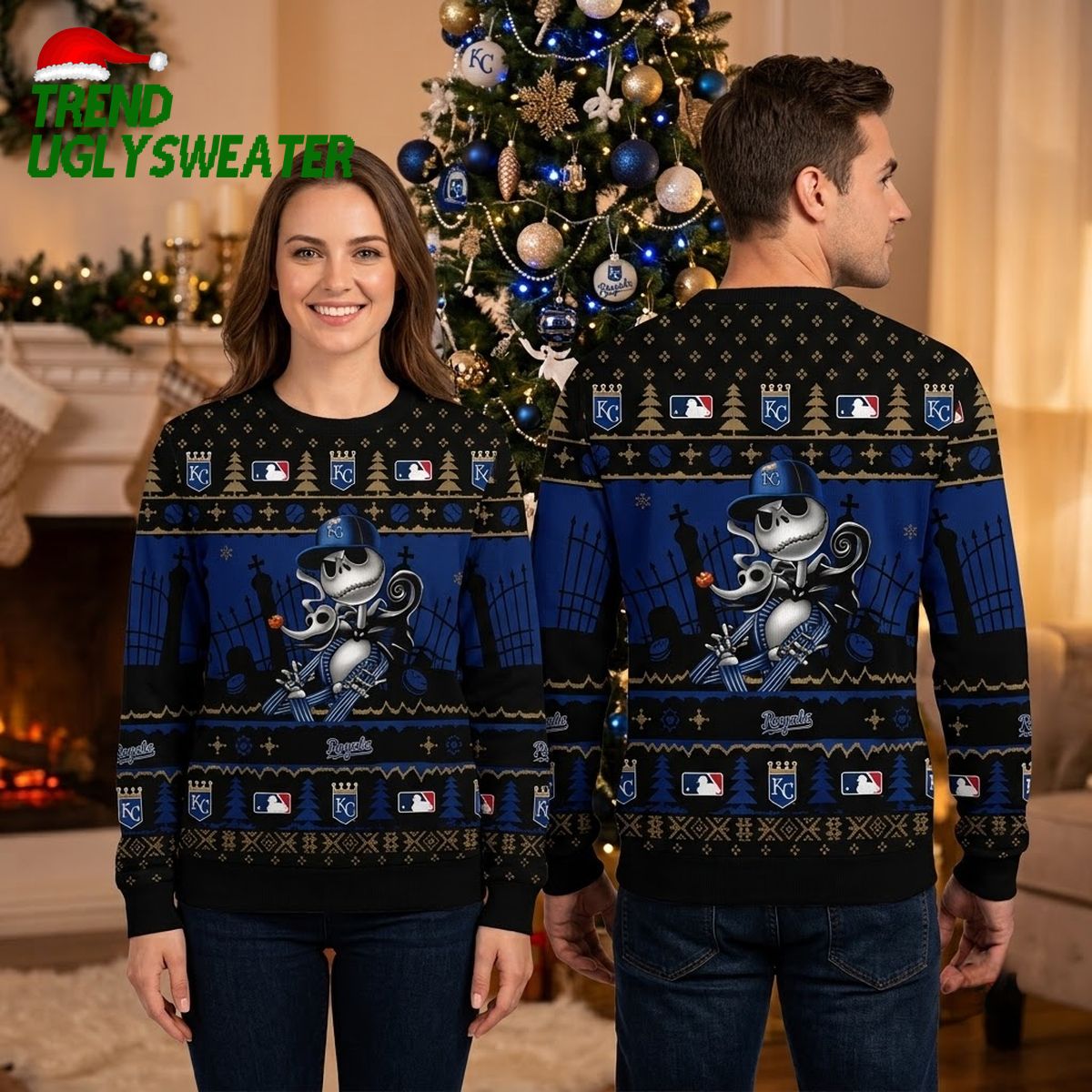 Kansas City Royals Jack Skellington Baseball Ugly Christmas Sweater
