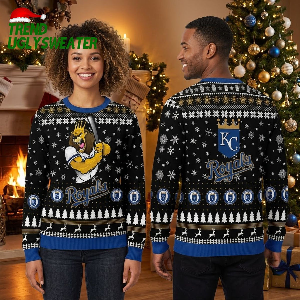 Kansas City Royals Lion Mascot Playing Baseball Ugly Christmas Sweater