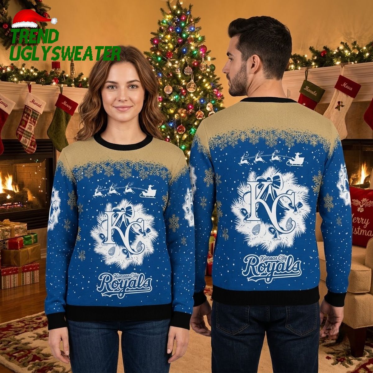 Kansas City Royals Reindeer Snowy Night Ugly Christmas Sweater