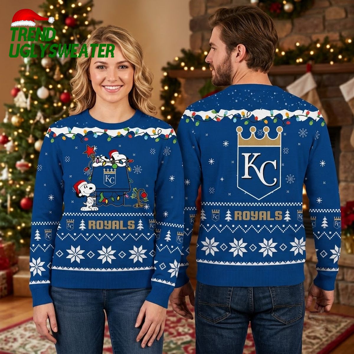 Kansas City Royals Snoopy Christmas Lights Ugly Christmas Sweater